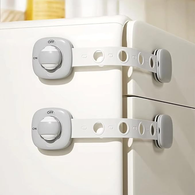 Baby Locks Child Safety Cabinet Proofing - Safe Quick and Easy 3M Adhesive Cabinet Drawer Door Latches No Screws & Magnets Multi-Purpose for Furniture Kitchen Ovens Toilet Seats (Grey 2Pack)