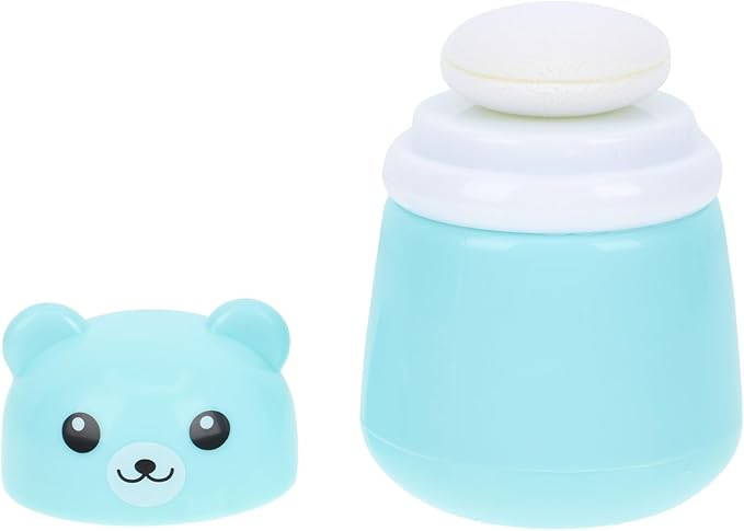 Cartoon Bear Baby Powder Puff Box Infant Talcum Powder Container with Puff Portable Loose Dispenser for Baby Skin Care 3.93X2.75X2.75In