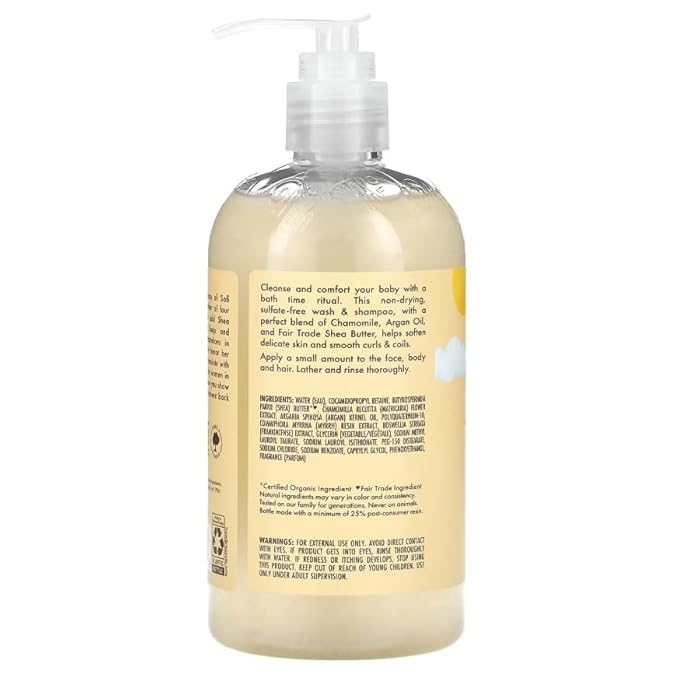 SheaMoisture Baby Wash & Shampoo for All Skin Types Raw Shea, Chamomile & Argan Oil Baby Wash and Shampoo with Frankincense & Myrrh to Help Cleanse 13 oz, Gold, Packaging may vary