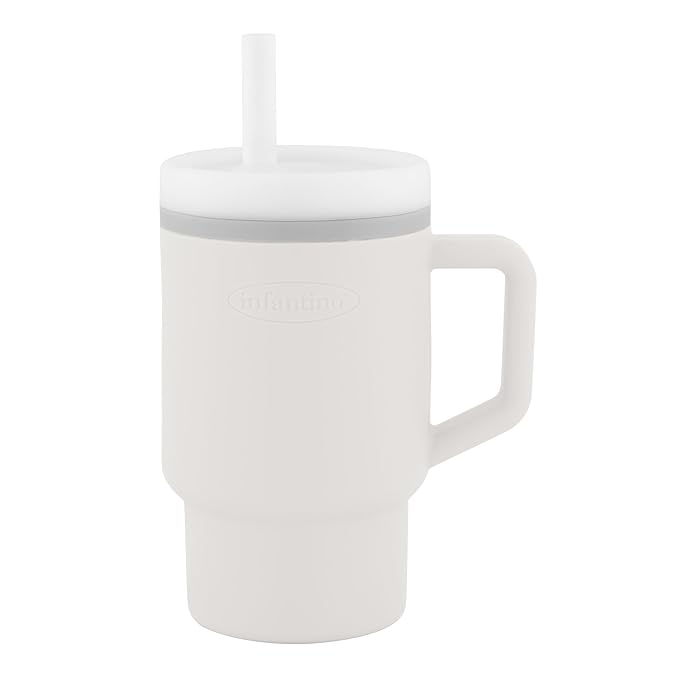 Infantino My 1st Tumbler, Silicone Sippy Cup with Straw & Handle, Spill-Resistant Baby Cup for On-the-Go, BPA-Free Transition Bottle, Cream