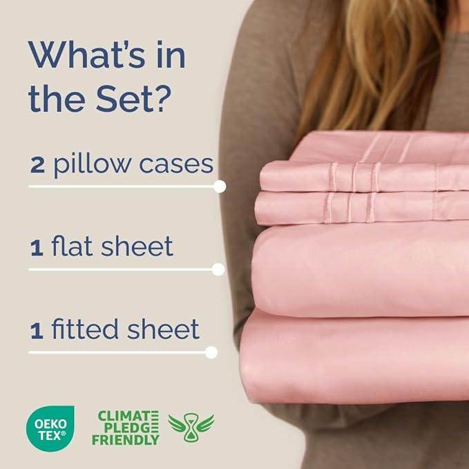 Full XL Size 4 Piece Sheet Set - Comfy Breathable & Cooling Bed Sheets Set - Hotel Luxury Bedding for Women, Men, Kids, Teens, Boys & Girls - Deep Pockets, Soft, Wrinkle Free - Oeko-Tex - Baby Pink