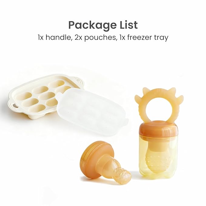 Baby Food Fruit Feeder Pacifier with Freezer Tray | Auto-Push Silicone Baby Feeder, Safely Introduce Fresh + Frozen Food - Breastmilk Popsicles for Teething Relief Babies 4 Months+