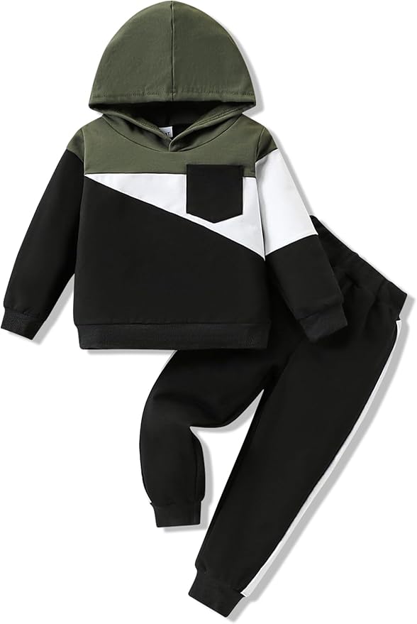 2-6T Toddler Baby Boy Clothes Color Blocking Hoodies + Pants Fall Winter Outfits