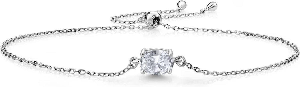 Gem Stone King 7X5MM Oval Gemstone Birthstone Solitaire Bracelet For Women | 925 Sterling Silver | Adjustable Bolo Bracelet For Women | Fine Jewelry Gifts for Her Mom Wife