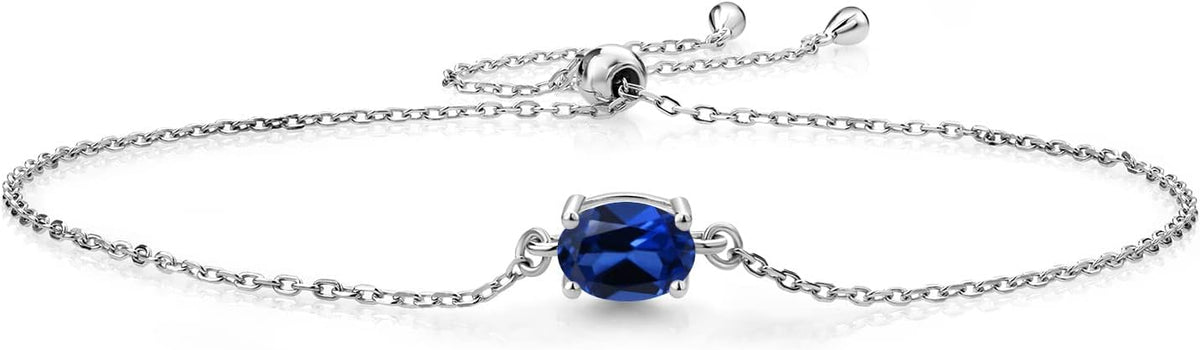 Gem Stone King 7X5MM Oval Gemstone Birthstone Solitaire Bracelet For Women | 925 Sterling Silver | Adjustable Bolo Bracelet For Women | Fine Jewelry Gifts for Her Mom Wife