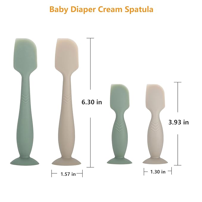 Baby Diaper Cream Spatula Applicator, 4 Pack Butt Paste Spatula Diaper Cream Brush for Newborn Baby, 2 Large and 2 Mini Sizes (Green, gray)