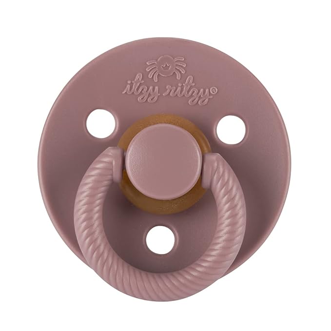 Itzy Ritzy Natural Rubber Newborn Pacifiers – Baby Pacifiers with Cherry-Shaped Nipple & Large Air Holes for Added Safety; Binkies in Blossom & Rosewood (Ages 0 – 6 Months) (Pack of 2)