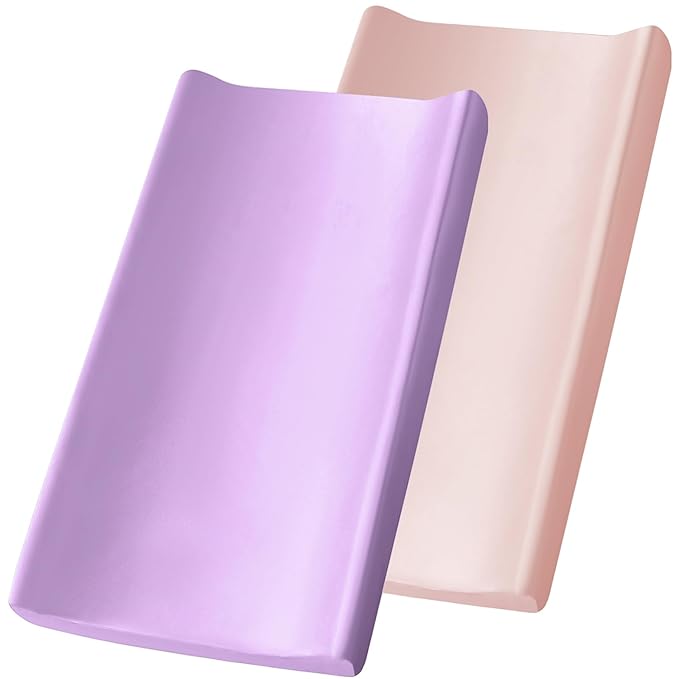 SiinvdaBZX 2 Pack Changing Pad Cover for Baby Girls Boys, Satin Silky Soft Changing Table Covers 32"x16"+5" Diaper Changing Pad Sheets, Pink & Lavender