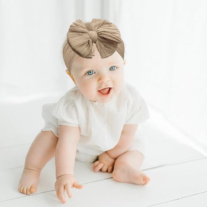 CÉLLOT 6 Pcs Baby Bows Headbands Nylon Hairbands Baby Girl Bows Hair Accessories for Newborn Infant Toddler Essentials (Earth Tone)