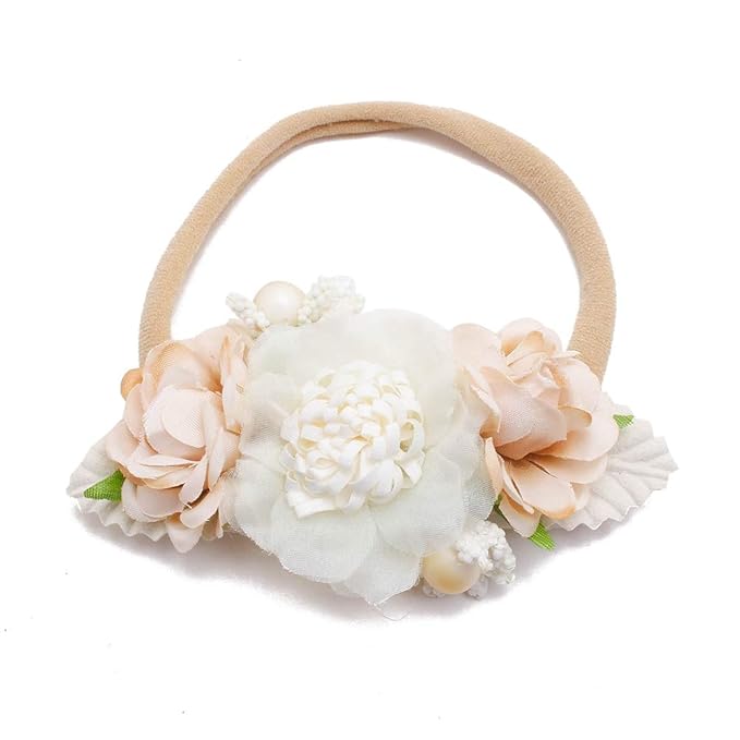 cherrboll 3pcs Baby Girl Headbands Flowers, Super Soft & Stretchy Nylon Floral Hairbands for Newborn Toddler