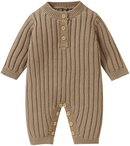 Neiwech Baby Boy Girl Romper Newborn Infant Knit Striped Solid Long Sleeve One Piece Jumpsuit Clothes