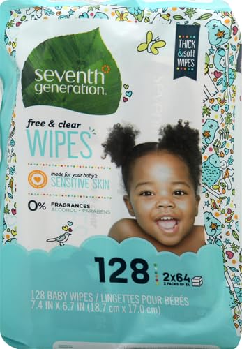 Seventh Generation, Baby Wipes, Unscented and Sensitive, 64 Count (Pack of 2)