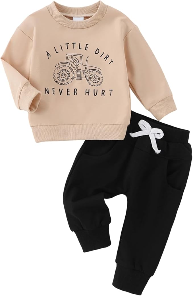 Yvowming Baby Boy Clothes Fall Clothes Truck Print Long Sleeve Pullover Tops + Pant Sets Toddler Winter Outfits