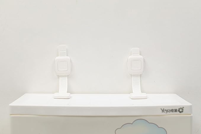 YEYA Upgraded No Drill Furniture Anchors for Baby Proofing, Anti-Tip Adjustable Straps, Strong Adhesive Backing 4 Pack