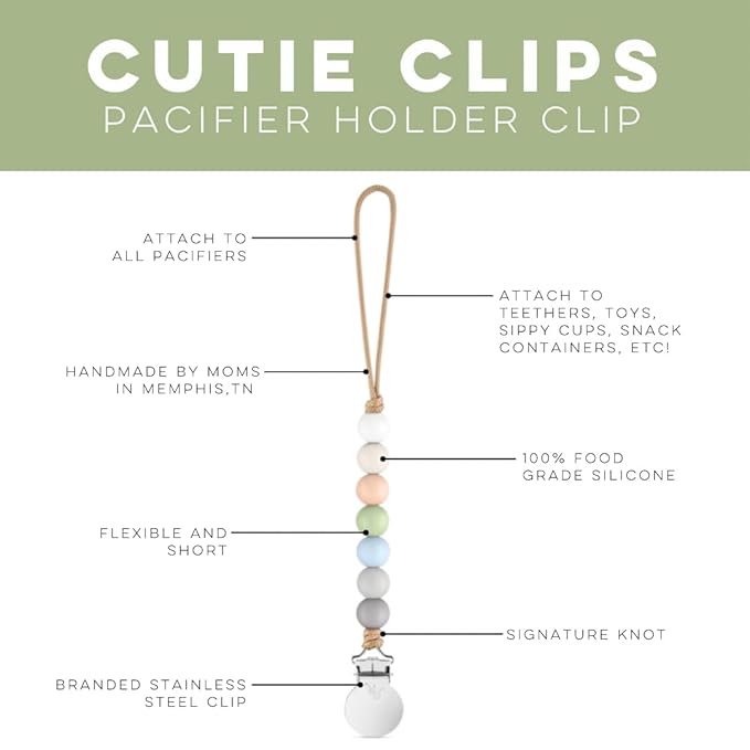 Ryan & Rose Pacifier Clip Georgia - Silicone Pacifier Clip with Nylon Cord Baby boy Baby Girl Binky paci Clip Baby Pacifier Holder binkie Clip Binky Clips Newborn Baby Care Baby Pacifier Clip (Beau)