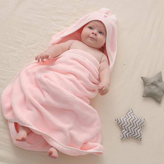 Hooded Baby Bath Towel-Ultra Soft, Absorbent and Hypoallergenic-Baby Bath Towels for Newborn Boy and Girl(Pink Cat, 31.5" x 31.5")