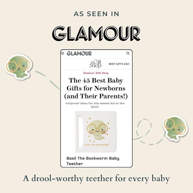 Basil The Bookworm Baby Teether - Premium BPA Free Silicone Teething Toy | Perfect for Baby Showers | Unique Book-Shaped Design | Freezer & Dishwasher Safe (Age: 3+ Months)