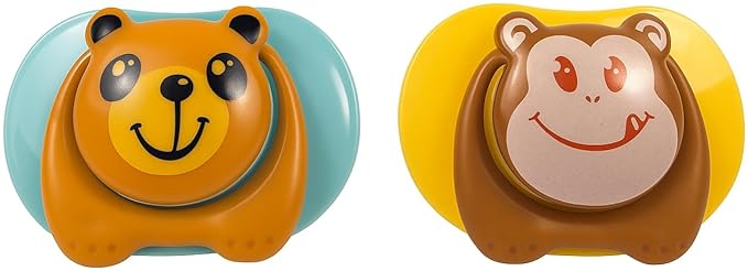 Cartoon Animal Baby Toddler & Children Natural Shaped Orthodontic Pacifier/Binky (Monkey and Bear Variety Pack)