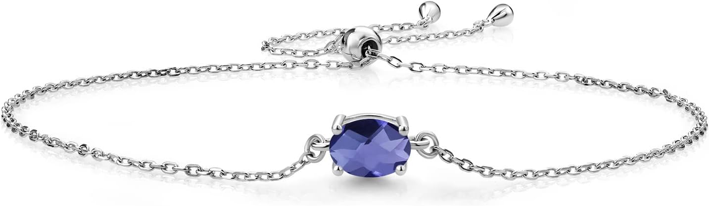 Gem Stone King 7X5MM Oval Gemstone Birthstone Solitaire Bracelet For Women | 925 Sterling Silver | Adjustable Bolo Bracelet For Women | Fine Jewelry Gifts for Her Mom Wife