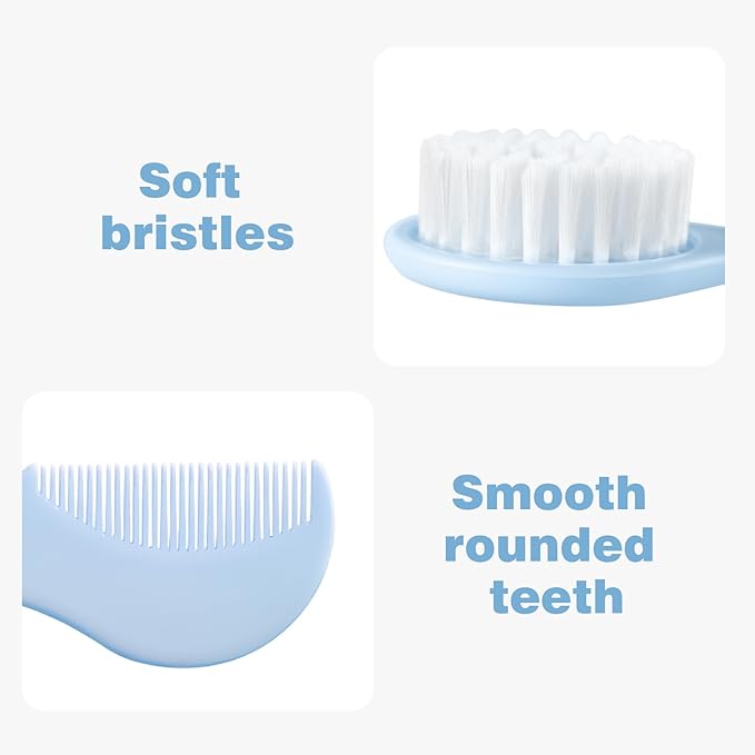 Baby Hair Comb Set Soft Baby Hair Brush Baby Comb Hair Comb Set Newborn Baby Hair Brush and Comb Set Baby Care Hair Brush for Girls and Boys,Baby Hair Brush Set for Newborns, Blue