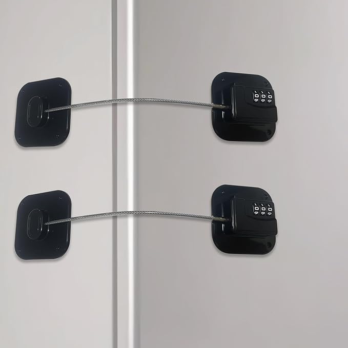 Heavy Duty Refrigerator Lock Cabinet Locks Child Safety Cabinet Locks Combination Fridge Lock for Cabinets Drawers Refrigerator (Black - 2Pack)