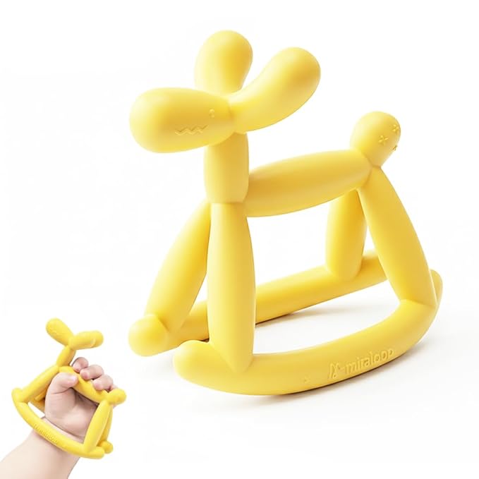 Teething Toys for Babies 6-12 Months, Jellydog Never Drop Food Grade Rocking Silicone Teether, Prevent Choking & Odorless Baby Teether, Less Dust and Hair Adhesion, Baby Gift, Light Yellow