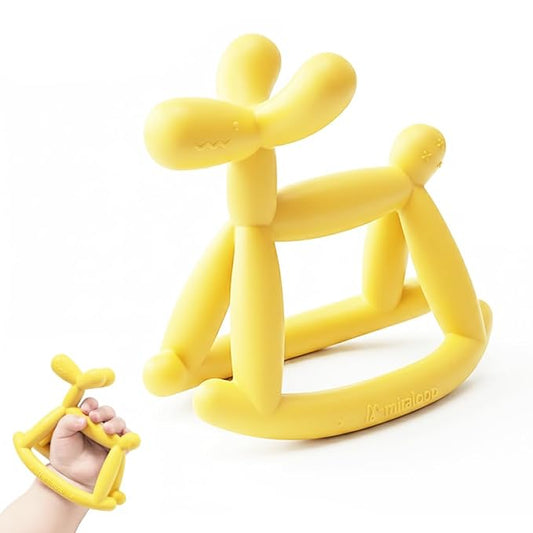 Teething Toys for Babies 6-12 Months, Jellydog Never Drop Food Grade Rocking Silicone Teether, Prevent Choking & Odorless Baby Teether, Less Dust and Hair Adhesion, Baby Gift, Light Yellow