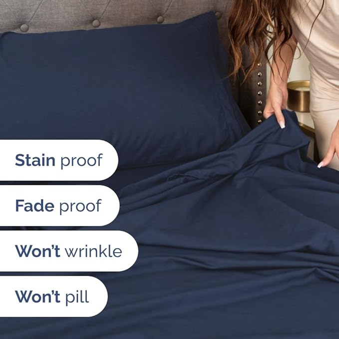 Full XL Size 4 Piece Sheet Set - Comfy Breathable & Cooling Bed Sheets Set - Hotel Luxury Bedding for Women, Men, Kids, Teens, Boys & Girls - Deep Pockets, Soft, Wrinkle Free - Oeko-Tex - Navy Blue