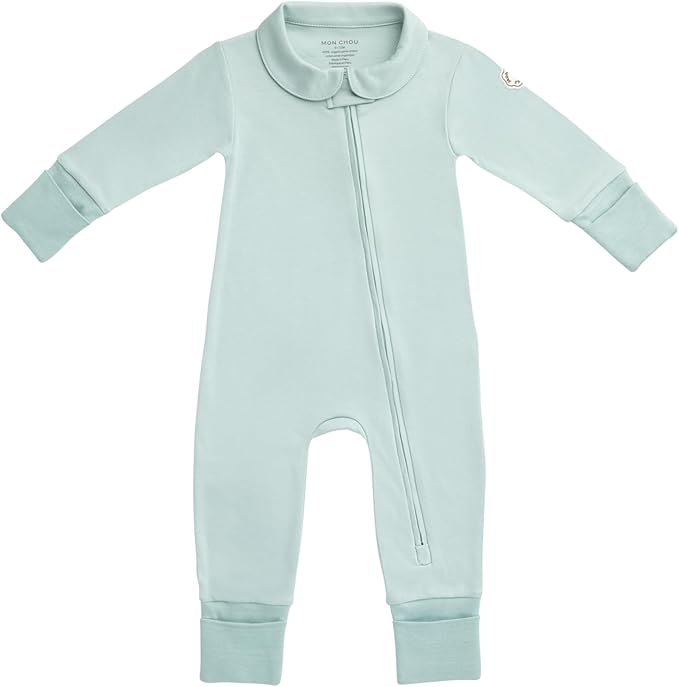MON CHOU 100% Organic Pima Cotton Baby Pajamas | 2-Way Zipper, Convertible Footie & Mittens | Unisex - Sizes 0–18 Months