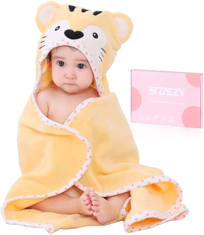 Baby Hooded Towel with Unique Animal Design Ultra Soft Thick Cotton Bath Towel for Newborn (Tiger)
