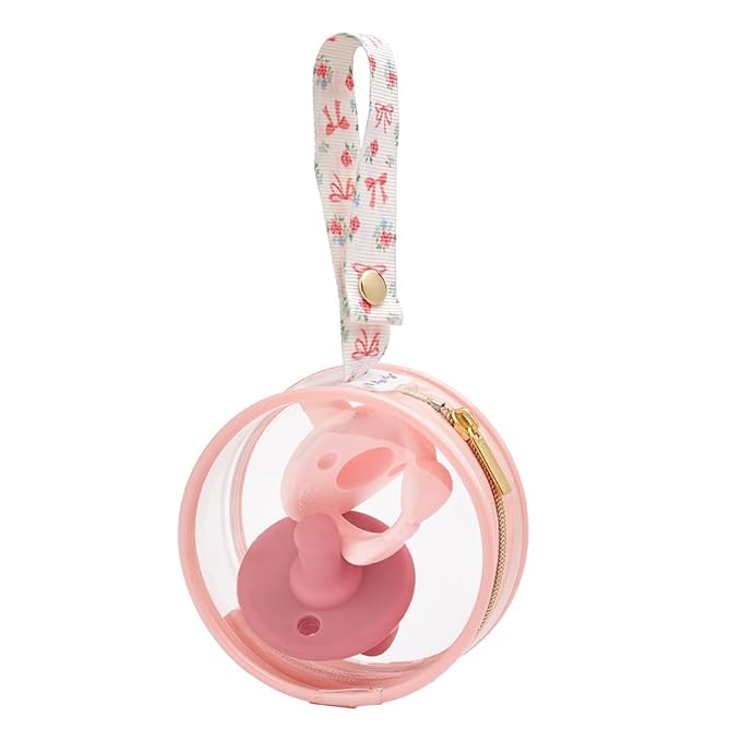 Itzy Ritzy Clear Pacifier Case with Handle – Easily Attaches to Diaper Bag or Purse – Holds 2 Pacifiers (Bows)