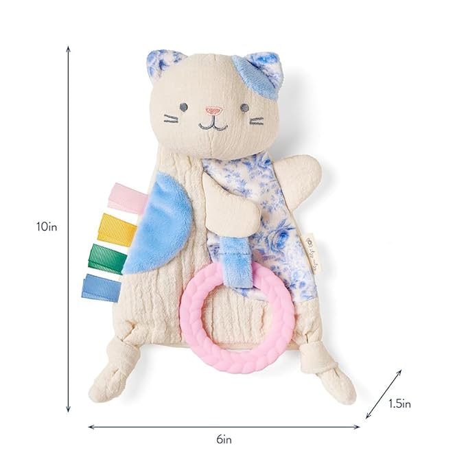 Itzy Ritzy - Bitzy Crinkle Sensory Toy for Babies & Toddlers — Features Crinkle Sound, Soft Braided Teething Toy Ring & Textured Ribbons — Gender Neutral Baby Item for Ages 0 Months & Up, Kitty