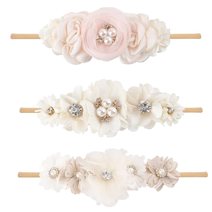 Baby Girl Headbands Nylon Flower Elastic Hairbands 3pcs Hair Accessories Gift for Newborn Infant Toddlers