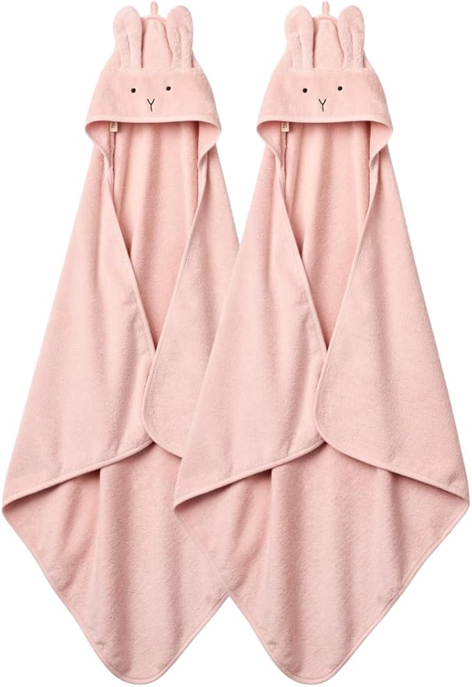 Baby Hooded Towel – Organic Cotton Baby Bath Towels, 32" x 32" Super-Soft and Absorbent Baby Towels for Newborn 2-Pack (Rabbit Blush)