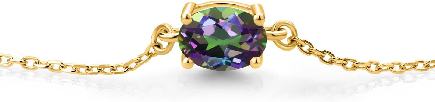Gem Stone King 7X5MM Oval Gemstone Birthstone Solitaire Bracelet For Women | 925 Sterling Silver | Adjustable Bolo Bracelet For Women | Fine Jewelry Gifts for Her Mom Wife