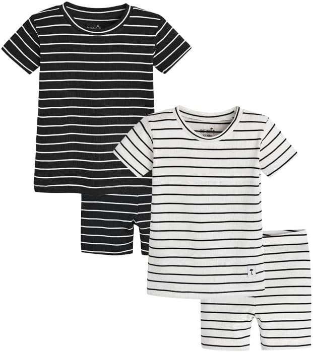 moimoln Stripe Pajamas Set 12M-8Y Ribbed Unisex Baby & Toddler, Soft Viscose, Snug-Fit, Everyday Sleepwear