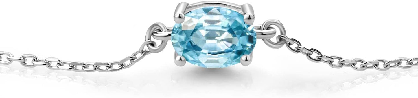 Gem Stone King 7X5MM Oval Gemstone Birthstone Solitaire Bracelet For Women | 925 Sterling Silver | Adjustable Bolo Bracelet For Women | Fine Jewelry Gifts for Her Mom Wife
