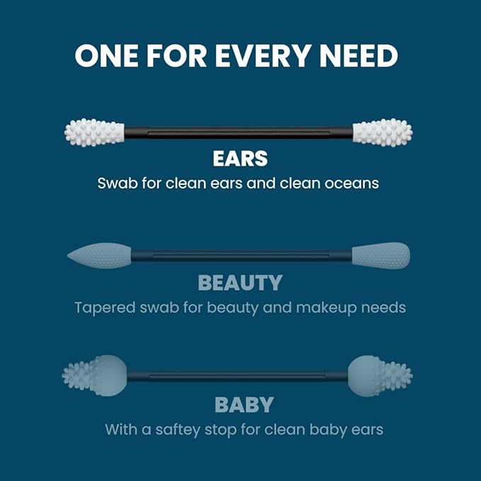LastSwab® Reusable Cotton Swabs for Ear Cleaning - The Sustainable and Sanitary Alternative to Single-Use Q Tips - Zero Waste and Easy to Clean - Comes with a Convenient Travel Case Holder - Black