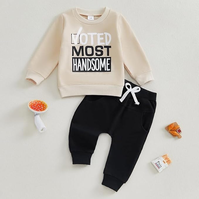 Baby Boy Fall Clothes Set Long Sleeve Letter Print Sweatshirt Pants Toddler Infant Outfits 6 12 18 24 Months 2T