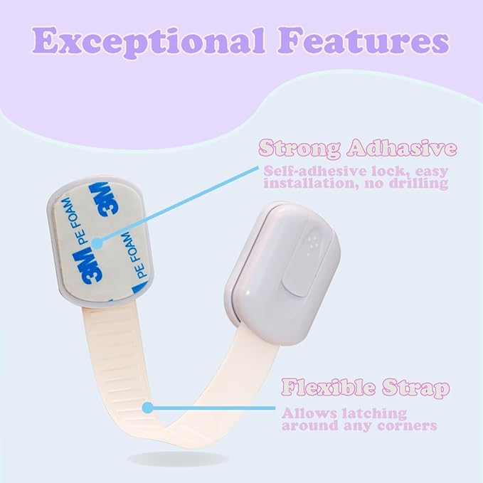 Cabinet Locks Baby Proofing 4 Pack, Child Safety Strap Locks for Drawer Cupboard Dishwasher Cupboard and Pantry,Childproof Door Latches For Kids and Toddler Proof