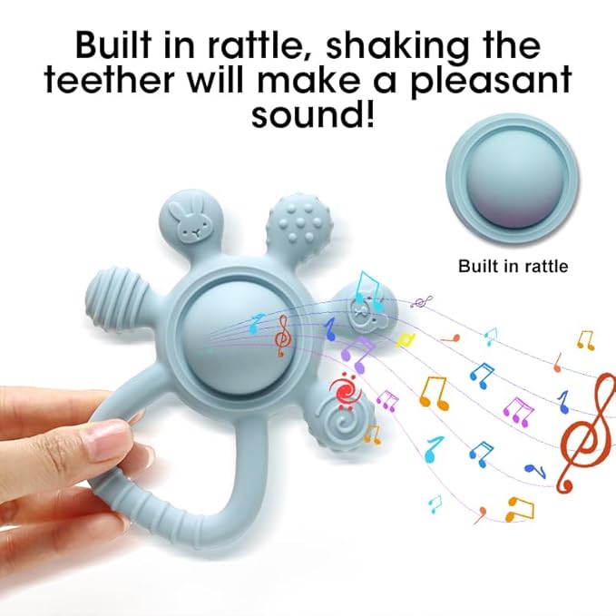 Baby Teether and Rattle Toy Set, BPA-Free, Food-Grade Silicone, Easy-Grip Teething Rattle for Babies, Soothing Teething Toy, Infant Sensory Toy for 3-24 Months (Owl)