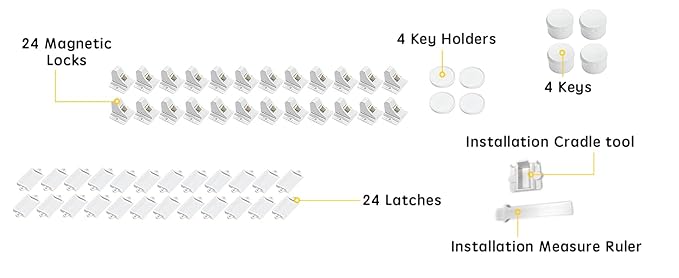 Vmaisi Adhesive Magnetic Locks for Cabinets & Drawers (24 Pack and 4 Keys + Cradle)
