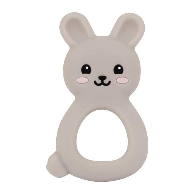 Baby Bunny Teether, Food-Grade Silicone Toy for Infants 3–12 Months, Easy-Grip Chew Toy with Textured Ears for Sensory Exploration, Freezable & Dishwasher Safe (Light Grey)