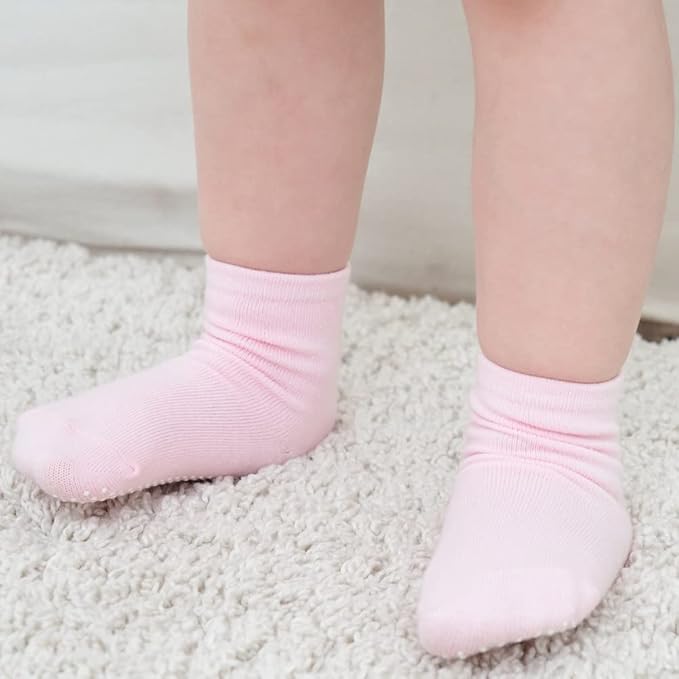 ZAPLES Baby Non Slip Grip Crew Socks with Anti Skid Soles for Infants Toddlers Kids Boys Girls
