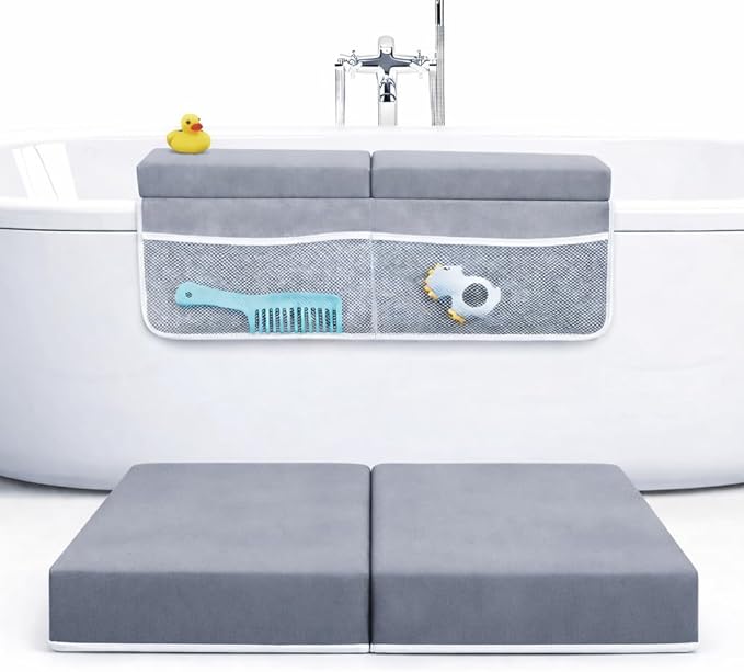 Rylor Premium Baby Bath Kneeler Mat & Elbow Rest Pad Set – Comfortable Bath Kneeler and Elbow Kneeling Rest Pad for Parents, Extra Long 26'', 2.4'' Thick, Non-Slip Support for Easy Bath Time (Grey)