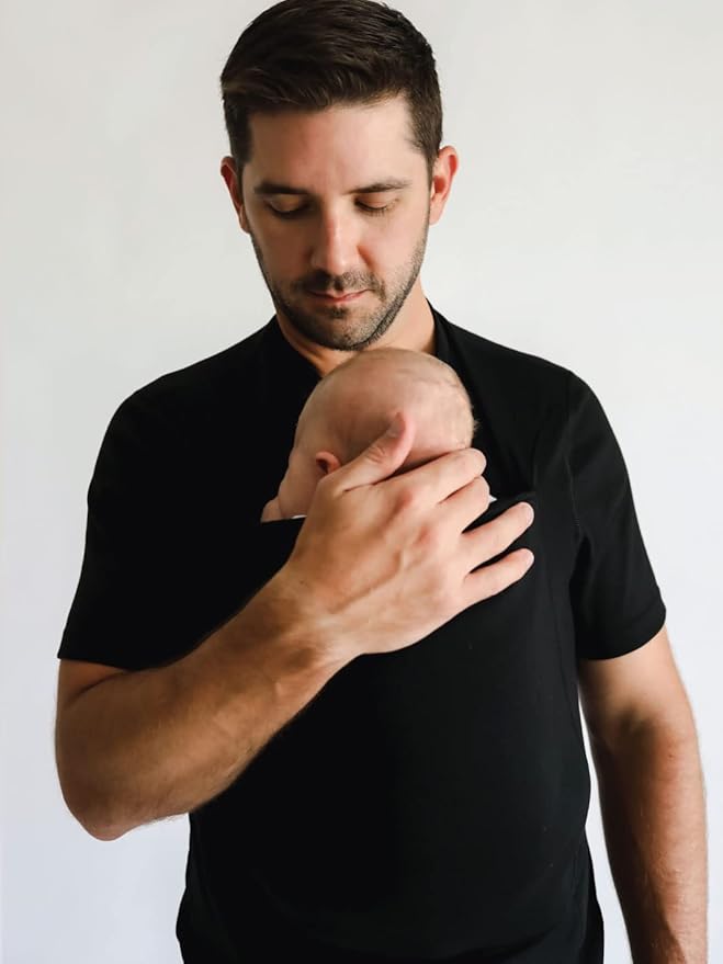 Lalabu The Dad Shirt | Hands-Free Baby Carrier for Dad with Kangaroo Pouch | Engineered for Bonding, Safety, & Comfort for Newborns Up to 15 Lbs. | CPSC Compliant - Black - Small