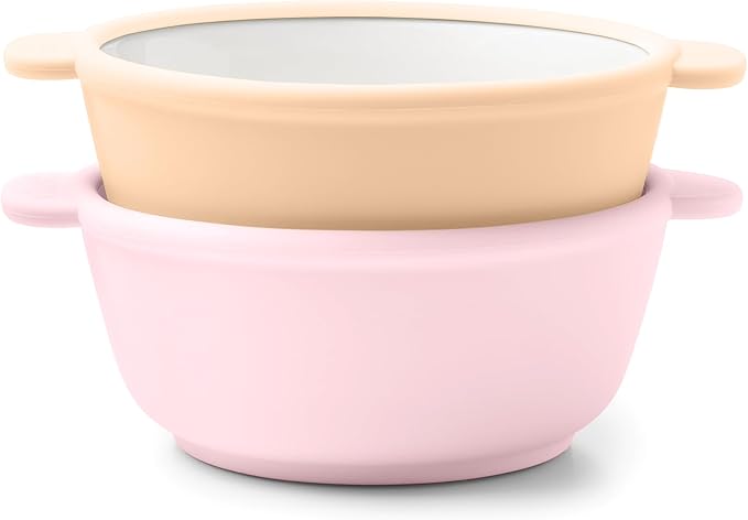 Ello Clean Start Toddler Bowls 2 Pack | Ceramic Kids/Baby Bowls with Silicone Sleeves | BPA-Free, Plastic-Free | Microwave & Dishwasher Safe | High Chair Friendly, Stackable | Cashmere Pink/Dune