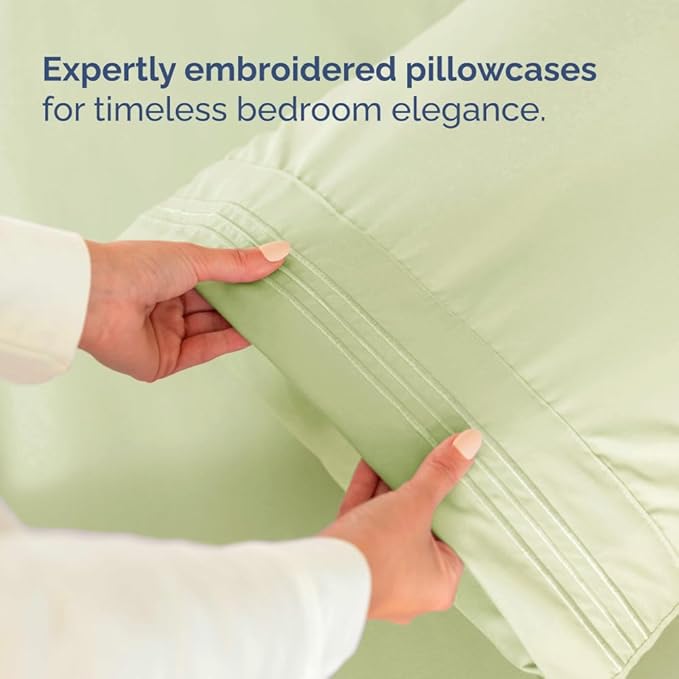 Full XL Bed Sheet Set - 4 Piece Extra Long Extended Full XL Sheets - Soft, Breathable & Cooling - Fits 8" to 16" Mattress w/ Deep Pockets - 54" x 80" - Wrinkle and Fade Resistant - Light Sage Green