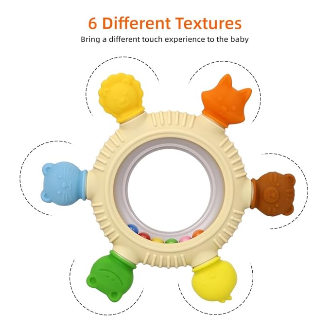 Baby Teething Toys for 0-6 Months,Babies Rattle Teether Sensory Toy for Baby 6-12 Months,Ring Teether Infant Toys for Babies 0-24Months,BPA Free Babys Chew Toys Newborn Infant Toys Gifts