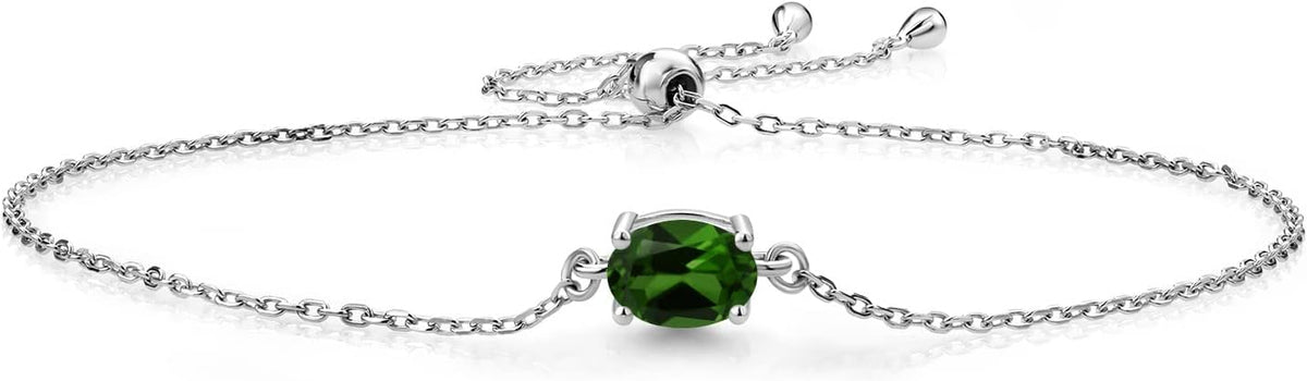 Gem Stone King 7X5MM Oval Gemstone Birthstone Solitaire Bracelet For Women | 925 Sterling Silver | Adjustable Bolo Bracelet For Women | Fine Jewelry Gifts for Her Mom Wife